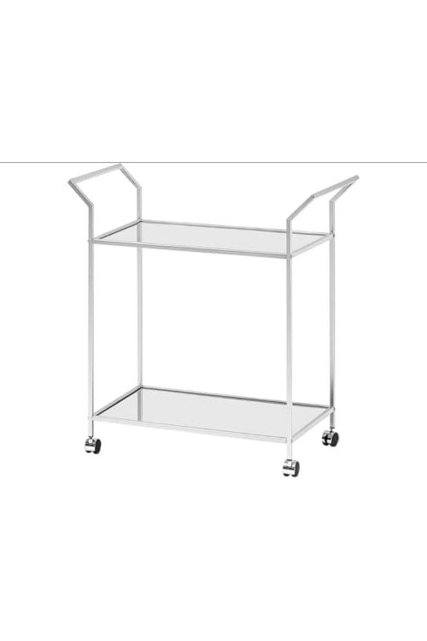 FFD 2-Tier Bar Cart with Mirror Shelves – Elegant Gold Metal Serving Trolley 100x40x90cm