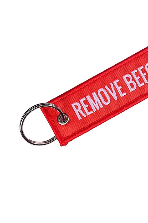 Breloc textil roșu „Remove Before Flight” - 3