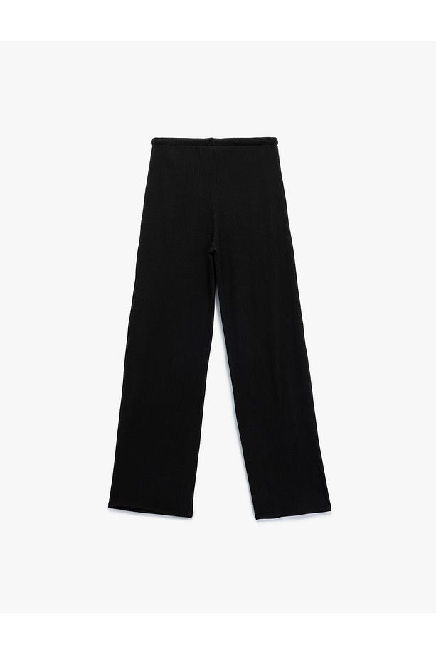 Yüksek Bel Rahat Kalıp Beli Bağcıklı Pantolon - 4