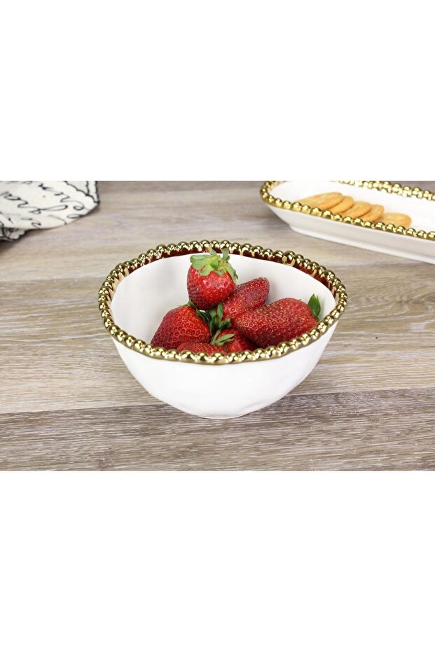 Beth & Lily – Sienna White & Gold Beaded Ceramic Small Bowl | Luxury Snack Dish | UAE GCC Home Decor