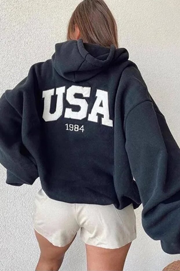 Unisex Plus Size USA Printed Hooded Oversize Sweatshirt Hoodie
