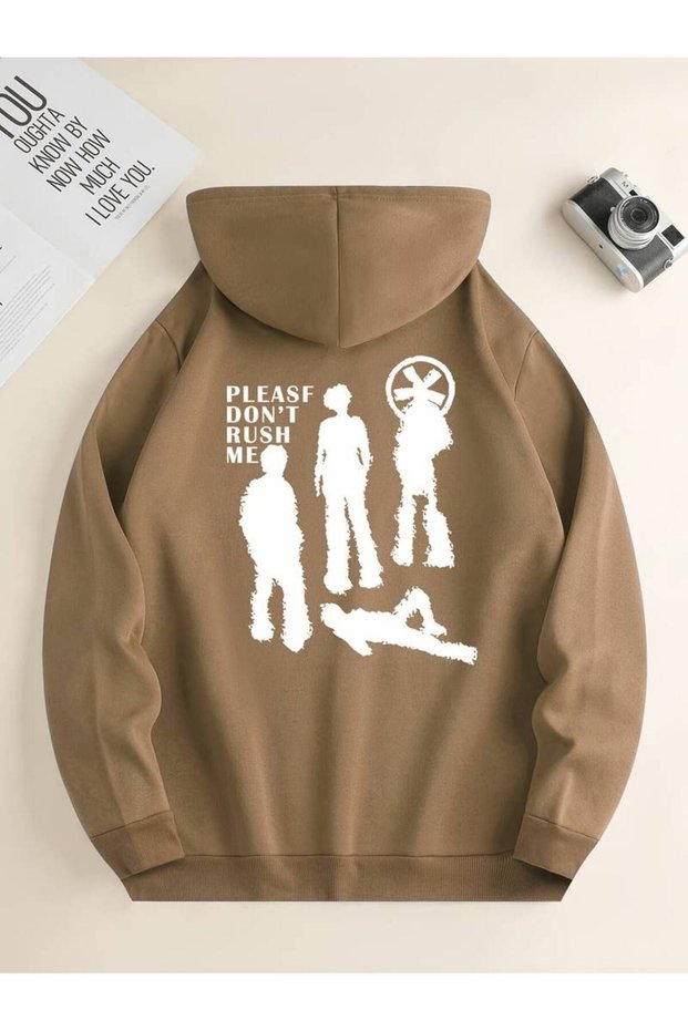 Unisex Please Don'T Rush Me Printed Oversized Winter 3 Thread 100% Cotton K Hooded Sweatshirt Hoodie