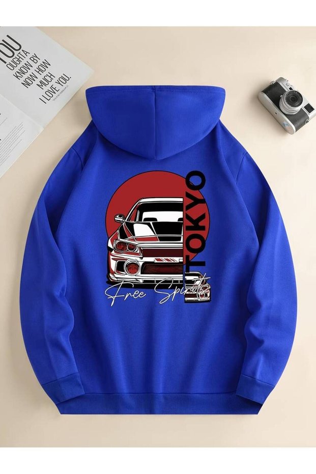 Unisex Retro Car Tokyo Printed Oversized Winter 3 Thread 100% Cotton K Hooded Sweatshirt Hoodie