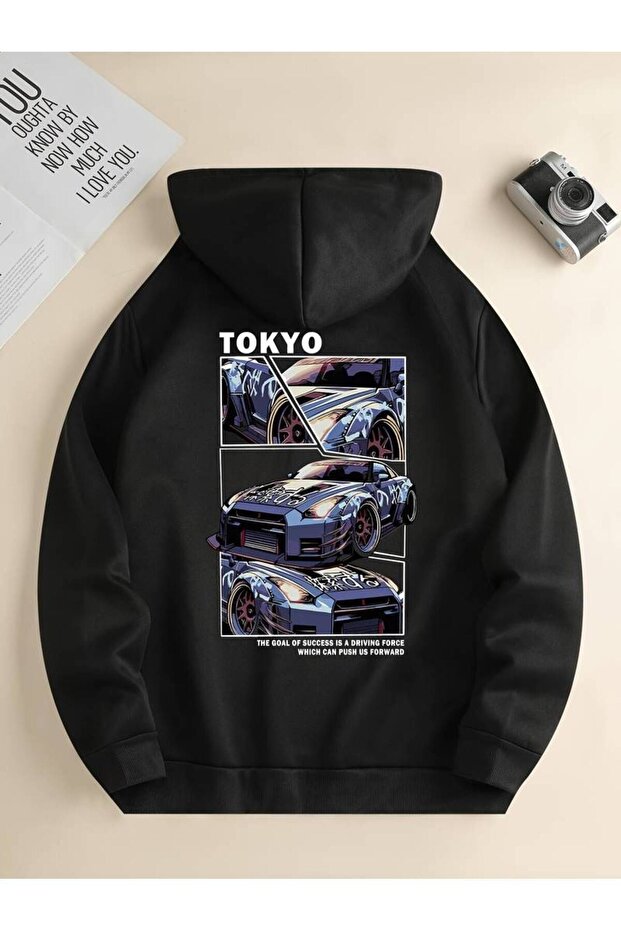 Unisex Tokyo Gtr Printed Oversized Winter 3 Thread 100% Cotton K Hooded Sweatshirt Hoodie