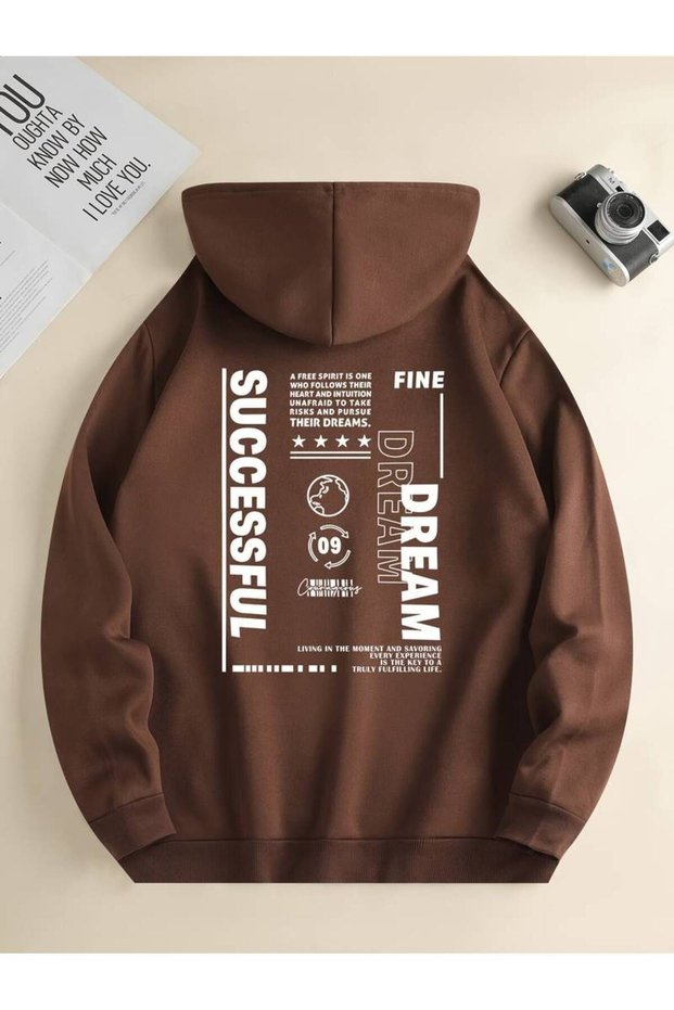 Unisex Dream Successful Printed Oversized Winter 3 Thread 100% Cotton K Hooded Sweatshirt Hoodie