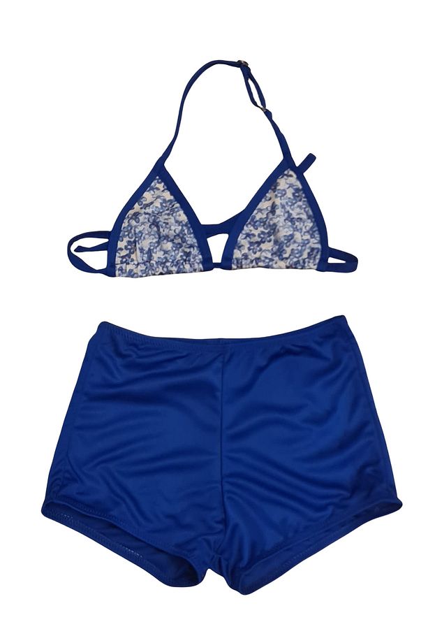 Mavi Desenli Kız Çocuk Şortlu Bikini Takımı - 1