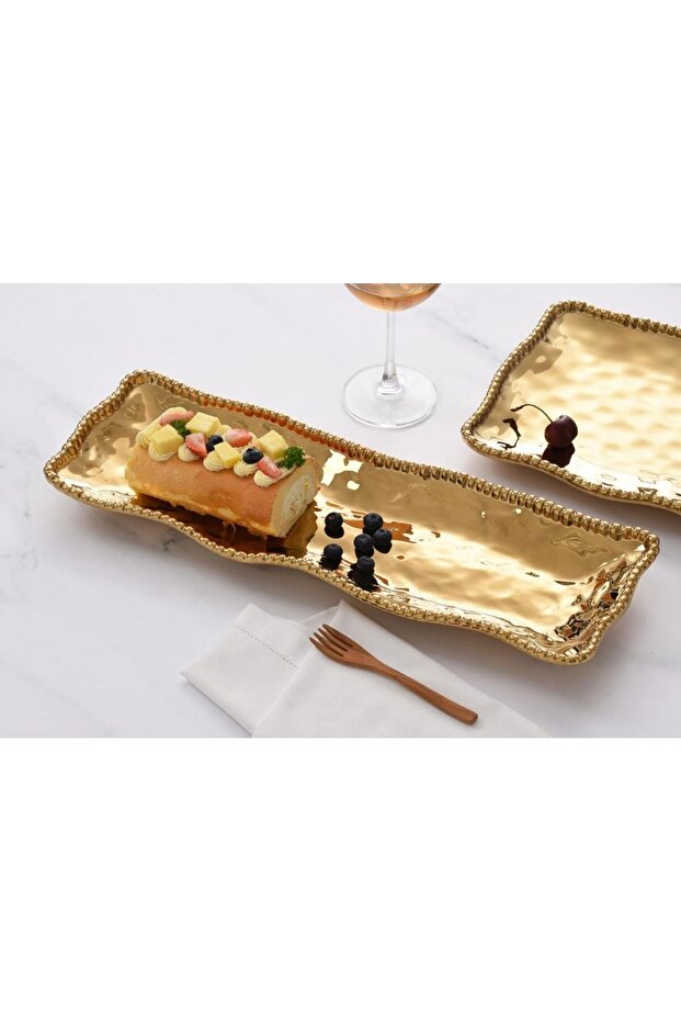 Eva Gold Beaded Rectangular Server - 1