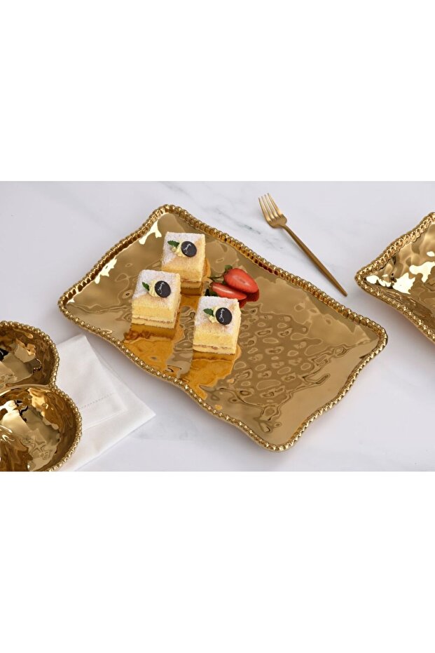 Beth & Lily – Gold Beaded Ceramic Decorative Platter | Premium Table Centrepiece | Eid & Party Entertaining | UAE