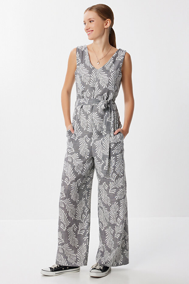 Patterned Belted Summer Knitted Jumpsuit Lff0038 Black