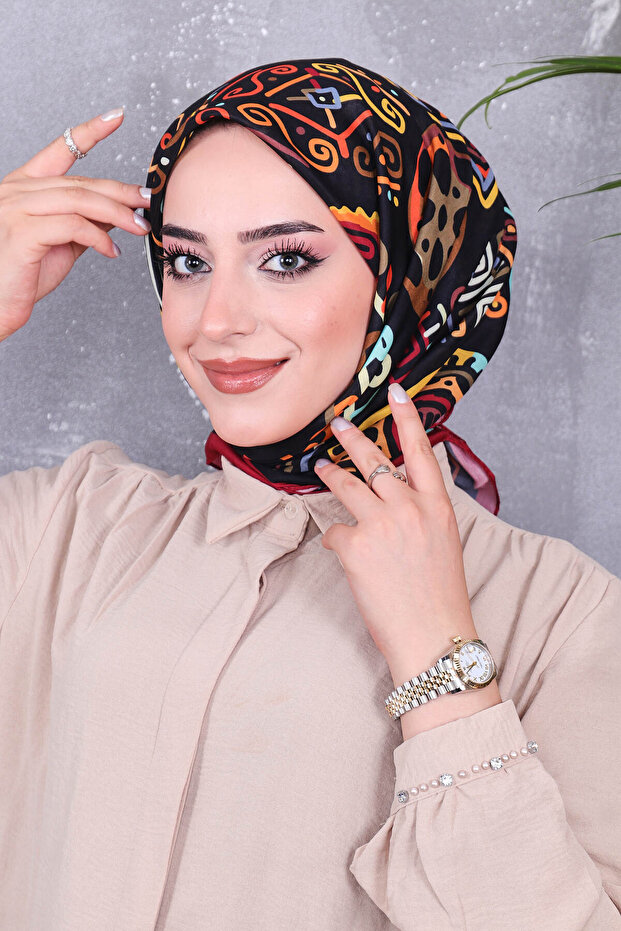 وشاح منقوش من القطن الناعم - 1