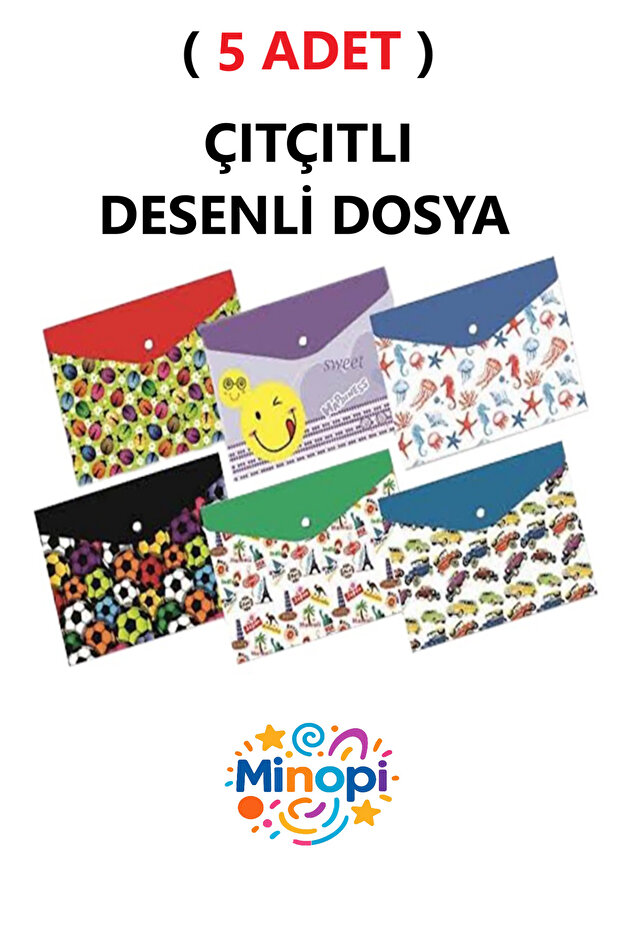 (5 Pieces) Patterned File Snap File A4 Mixed Patterns Snap File - 1