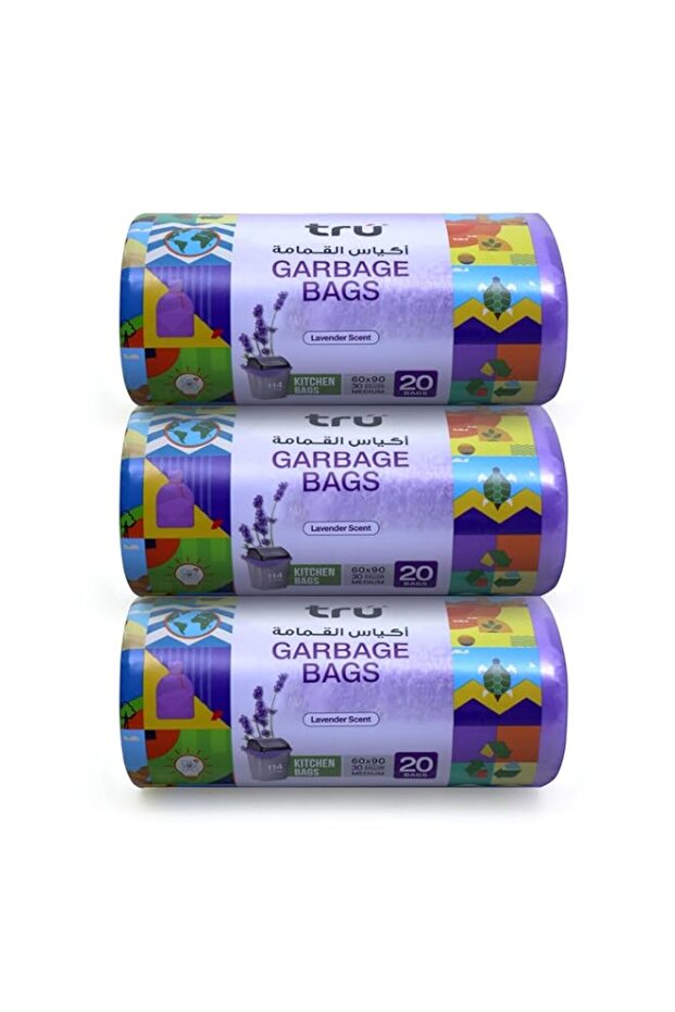 Lavender Scented Garbage Bags Compact Roll 60x90cm 30Gallon (20pc x 3 Rolls) 60bags
