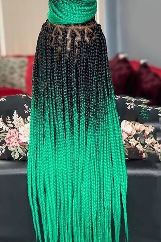 Green Black Two Color Ombre African Braid Box Braid Synthetic Hair 60 Cm. 100 Grams.