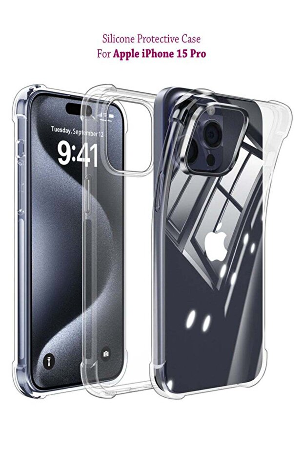 غطاء حماية خلفي من السيليكون لهاتف Apple iPhone 15 Pro شفاف