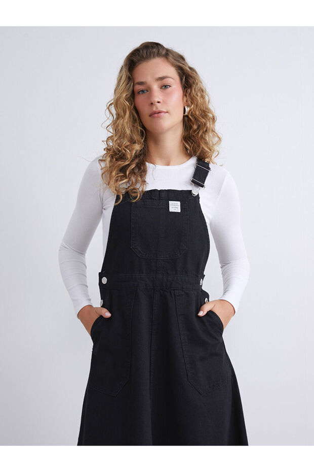 Shining Store'dan Işıltılı Seçimler | Kare Yaka Jean Salopet Elbise - 3