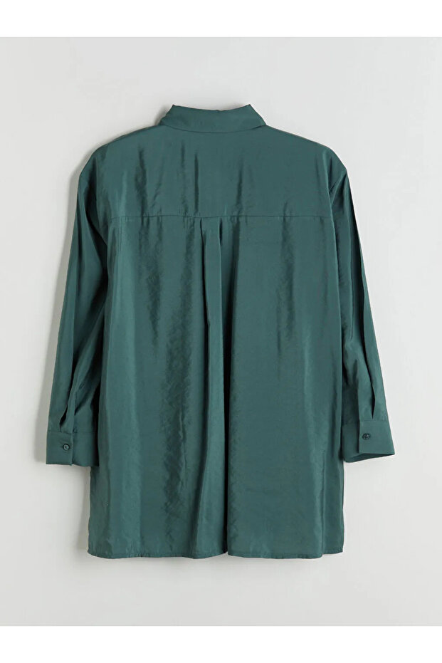 LCW Modest Yeşil Oversize Modal Karışımlı Kadın Gömlek Tunik - 4