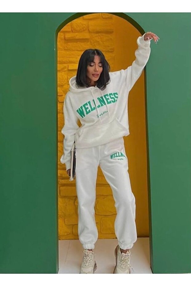 Unisex Men Women Welness Printed Oversize 3 Thread Hooded Tracksuit Set