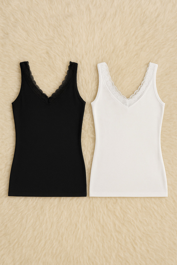 Women's Modal Cotton Lycra Lace Strap 2-Piece Undershirt L6K6K0T6Ka