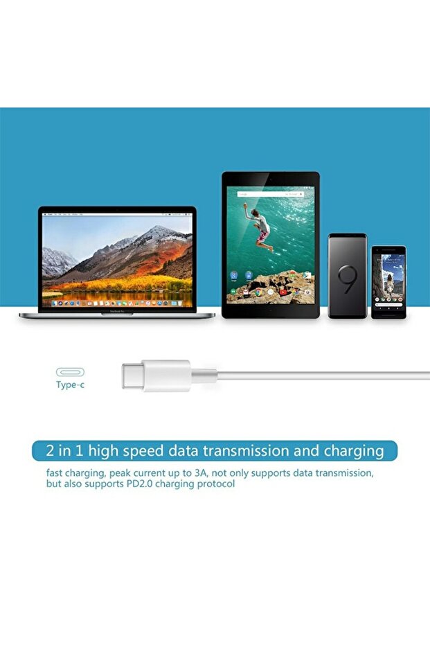 Type-C to Type-C Charging/Data Cable, 2M, White - 3