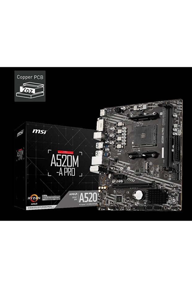 A520M-A PRO 4600MHz(OC) DDR4 Soket AM4 M.2 HDMI DVI mATX Anakart - 1