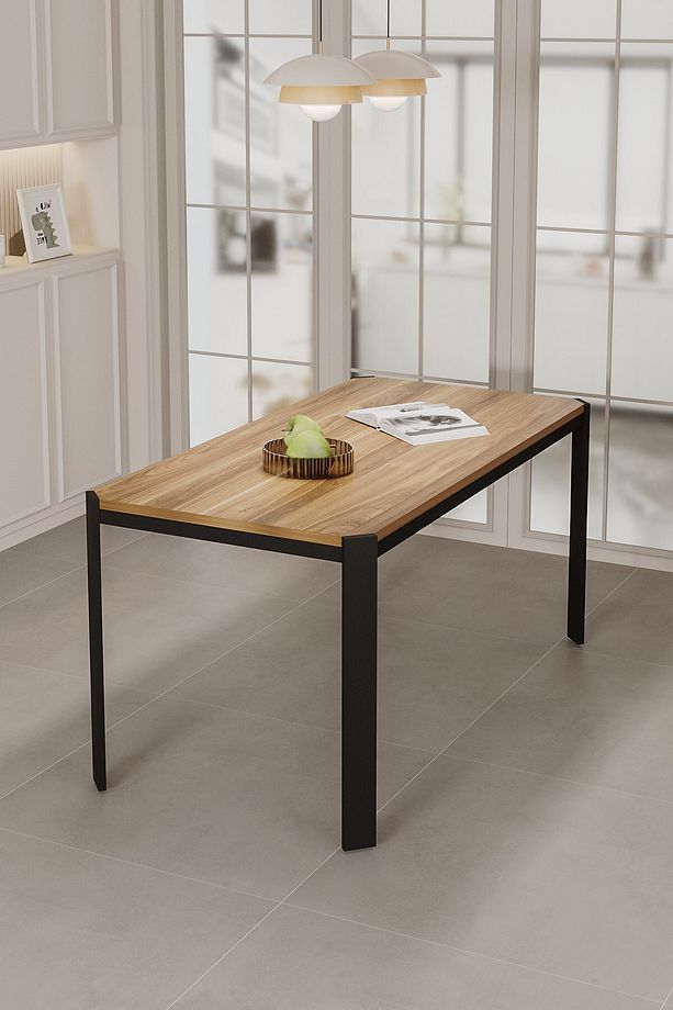 Nexa Siyah Metal Ayaklı 70x120 Sabit Masa Yemek Odası Takımı, Mutfak Takımı 4 Adet Sandalye - 3