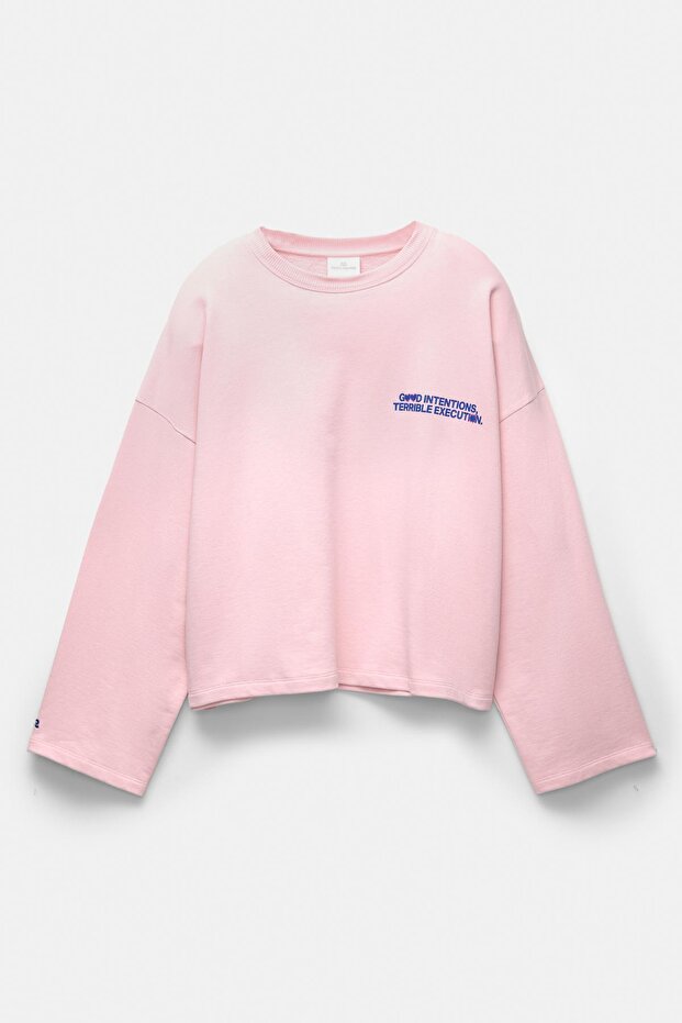Pembe yazılı sweatshirt - 5