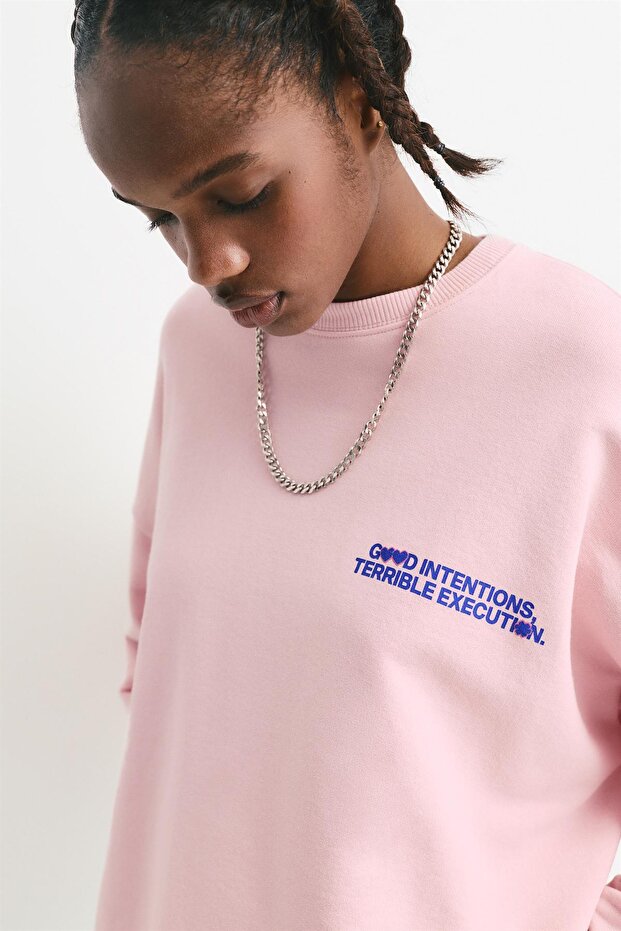 Pembe yazılı sweatshirt - 1