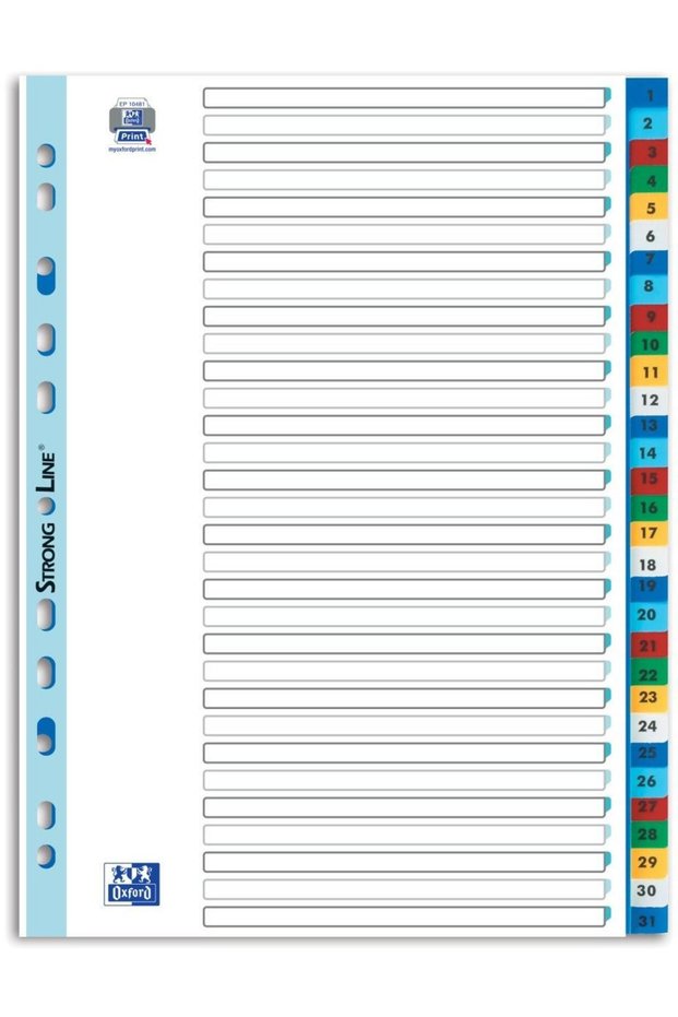 Index plastic numeric A4 1-31, 31 file/set,