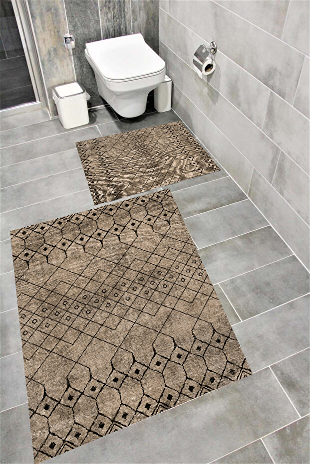 مجموعة سجادة الحمام الرقمية مطبوع المقاومة للماء مع قاعدة مضادة للانزلاق