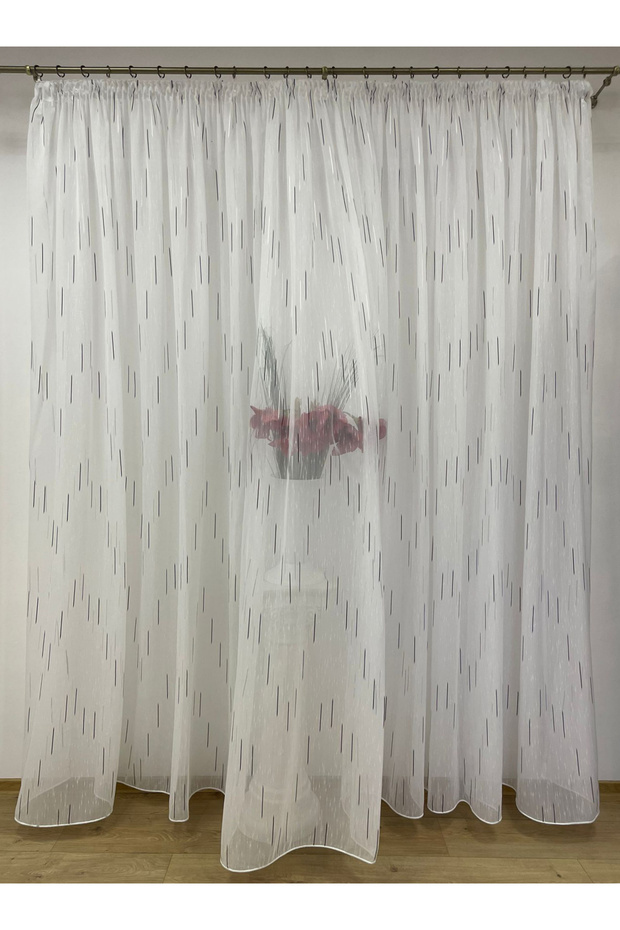 White curtain, mechanically embroidered, with rejansa, black/white, "Game of lines" by Liz Line PD050 - 4