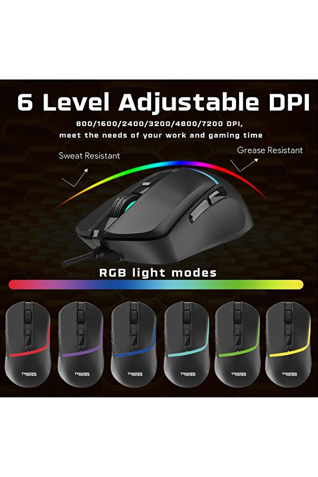 Gaming 4-in-1 Bundle - Wired Mechanical Keyboard, RGB Mouse with 6 DPI Levels, LED Headset, and Larg - 7