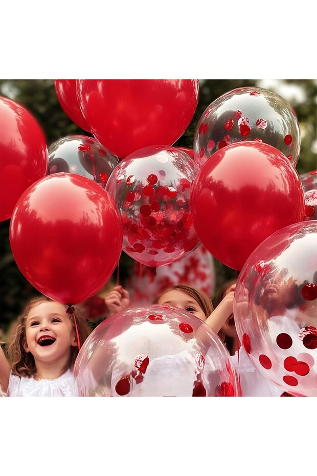 5 adet Kırmızı ve Şeffaf pullu Balon - 5