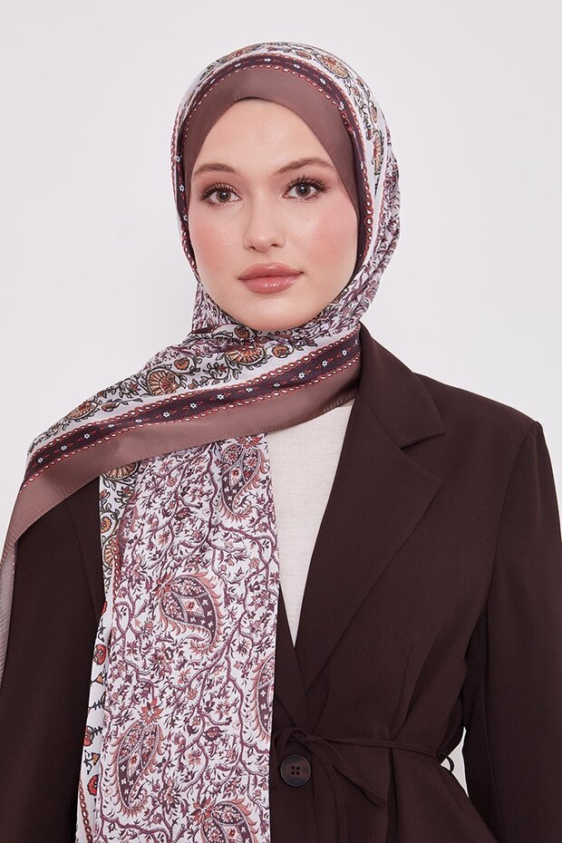 Acı Kahve Mini Çiçek Hint İpeği Şal - 3