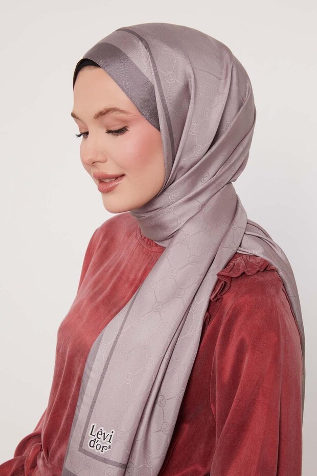 Lilac Stripe Detail Monogram Silk Shawl