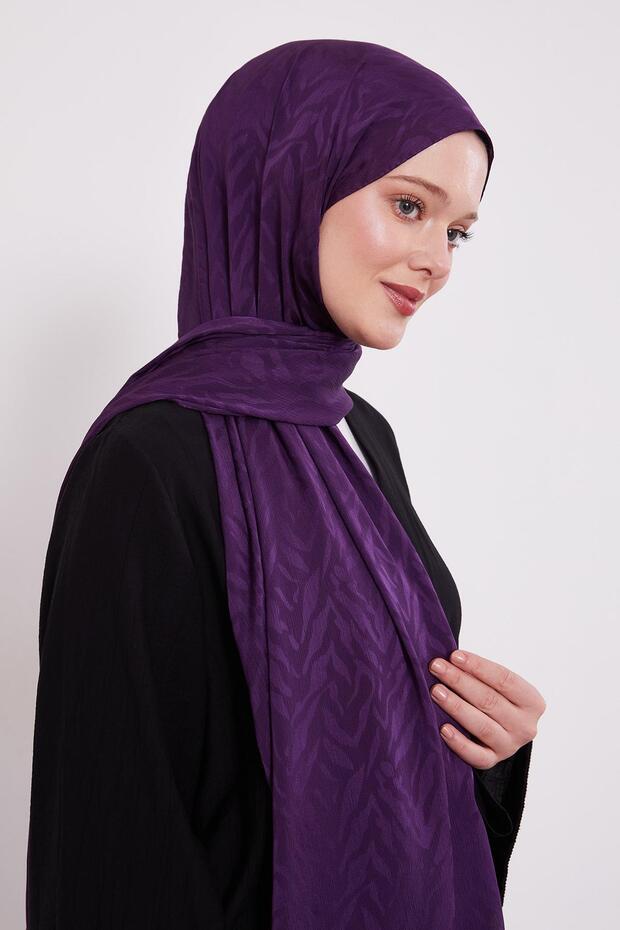 Mürdüm Soyut Yaprak Desen Jakar Capri Şal - 2