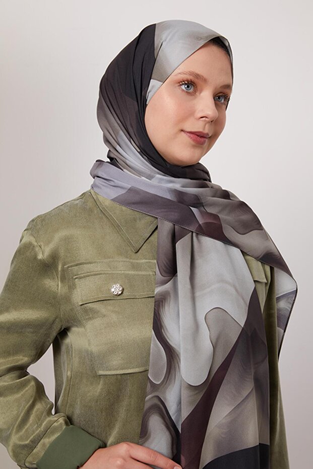 شال الحب بنمط تجريدي كاكي - 2