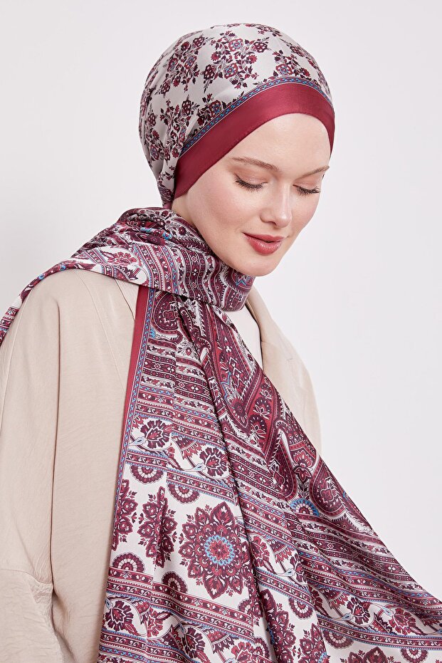 Kırmızı Sarmal Desen Hint İpeği Şal - 2