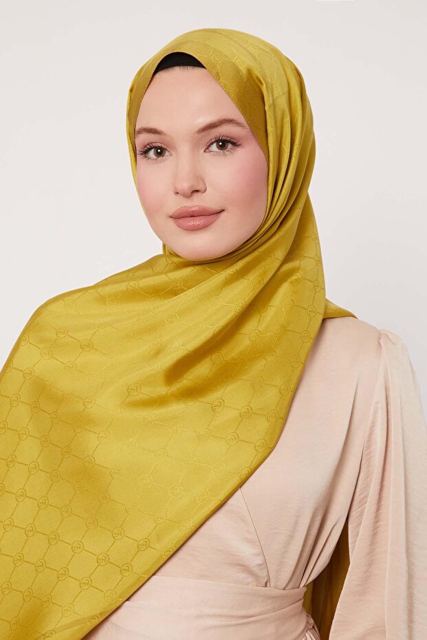 Oil Green Stripe Detail Monogram Silk Shawl