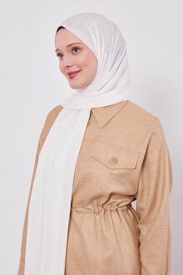 شال جاكار كابري بنمط التوليب التجريدي باللون الأبيض الفاتح - 2