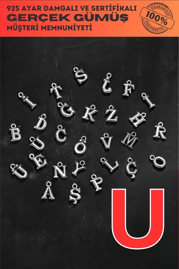 925 Sterling Silver Letter - Letter U Model Single Letter for Bracelet, Necklace and Rosary