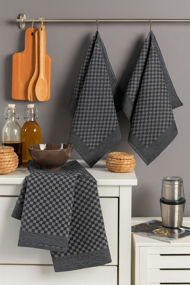 Checkerboard Pattern Black 3-Piece Kitchen Towel Drying Cloth 40X60