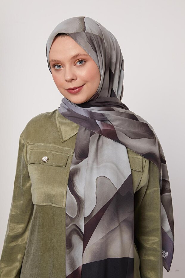 شال الحب بنمط تجريدي كاكي - 3
