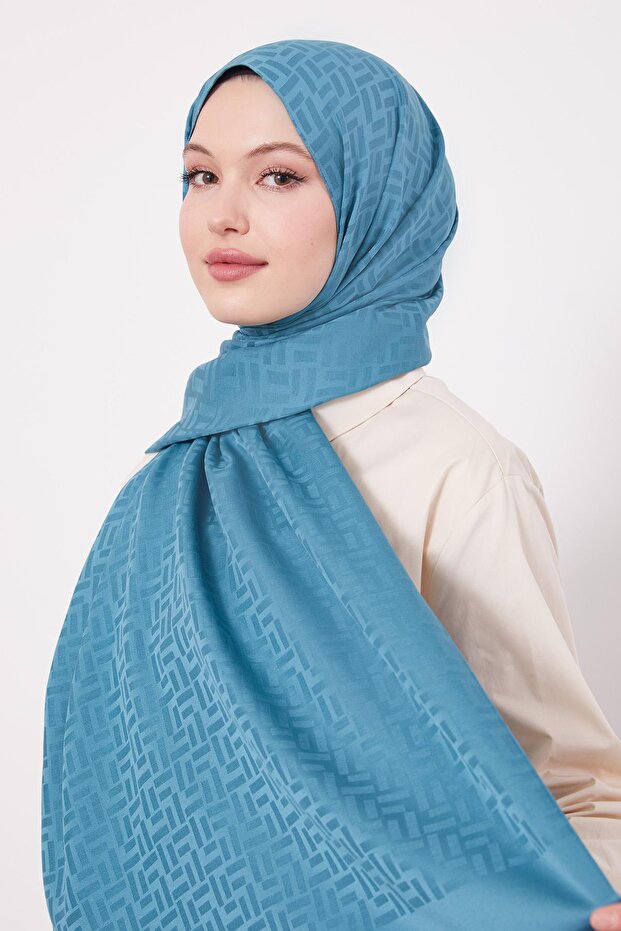 Moss Green Stick Pattern Blue Jacquard Shawl