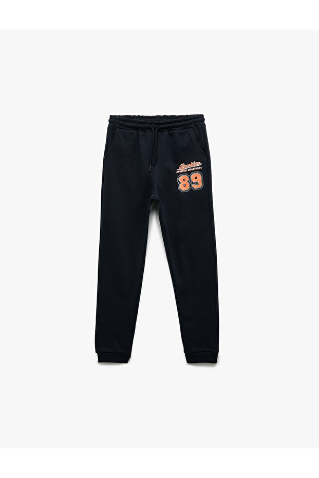 Printed Detailed Pocketed Fleece-Lined Jogger Sweatpants