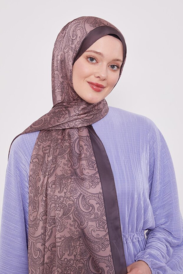 A.Kahve Pastel Ton Hint İpeği Şal - 3