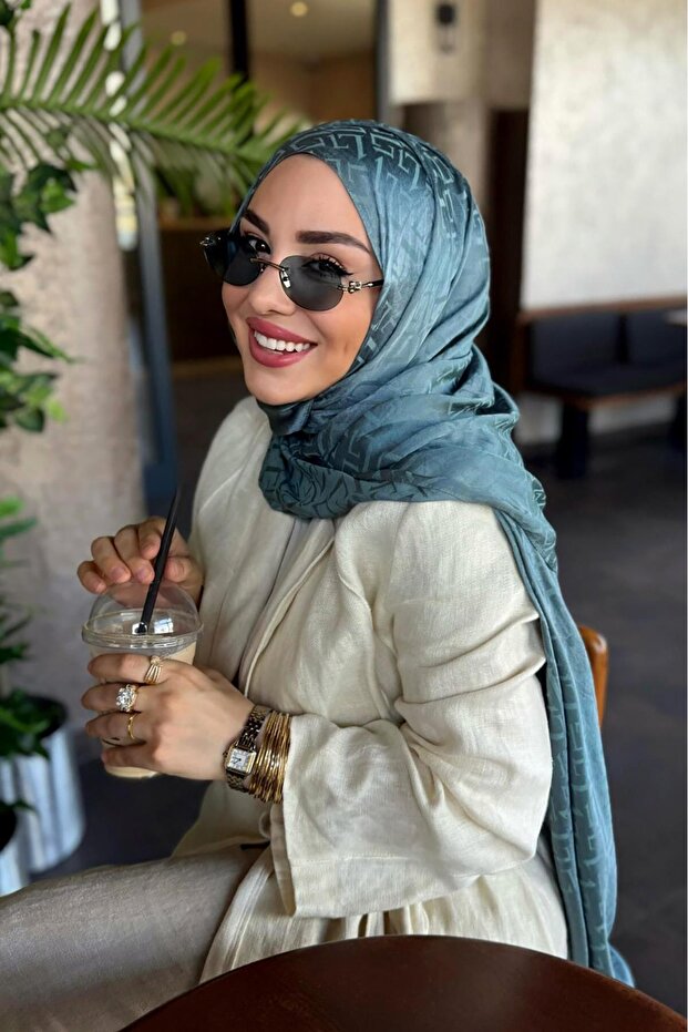Mint Green L Pattern Italian Jacquard Shawl