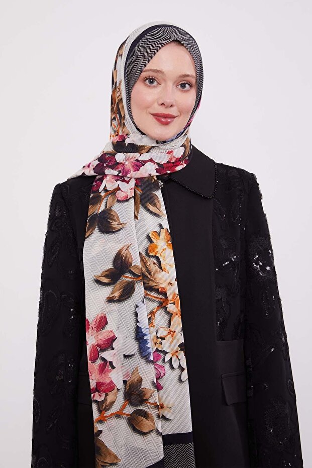 Antrasit Zigzag Pamuklu Şal - 3