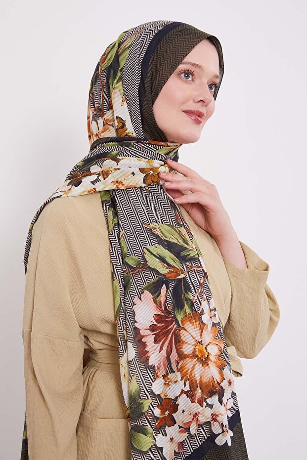 Yeşil Zigzag Pamuklu Şal - 1