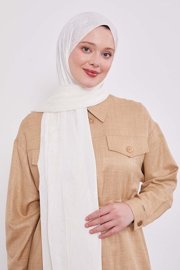 شال جاكار كابري بنمط التوليب التجريدي باللون الأبيض الفاتح - 3