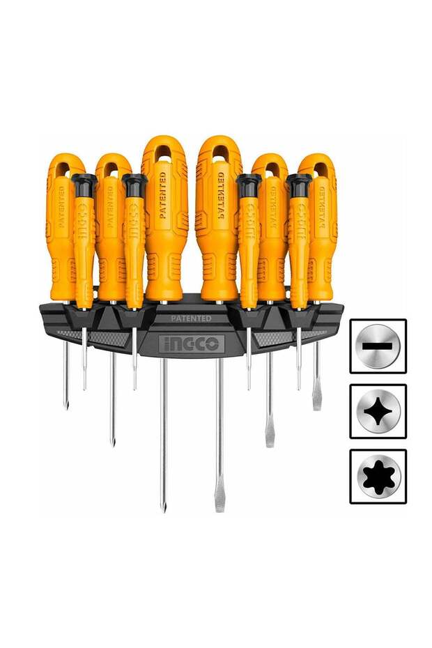 INGCO 10-PIECE MECHANICAL SCREWDRIVER SET WITH HOLDER